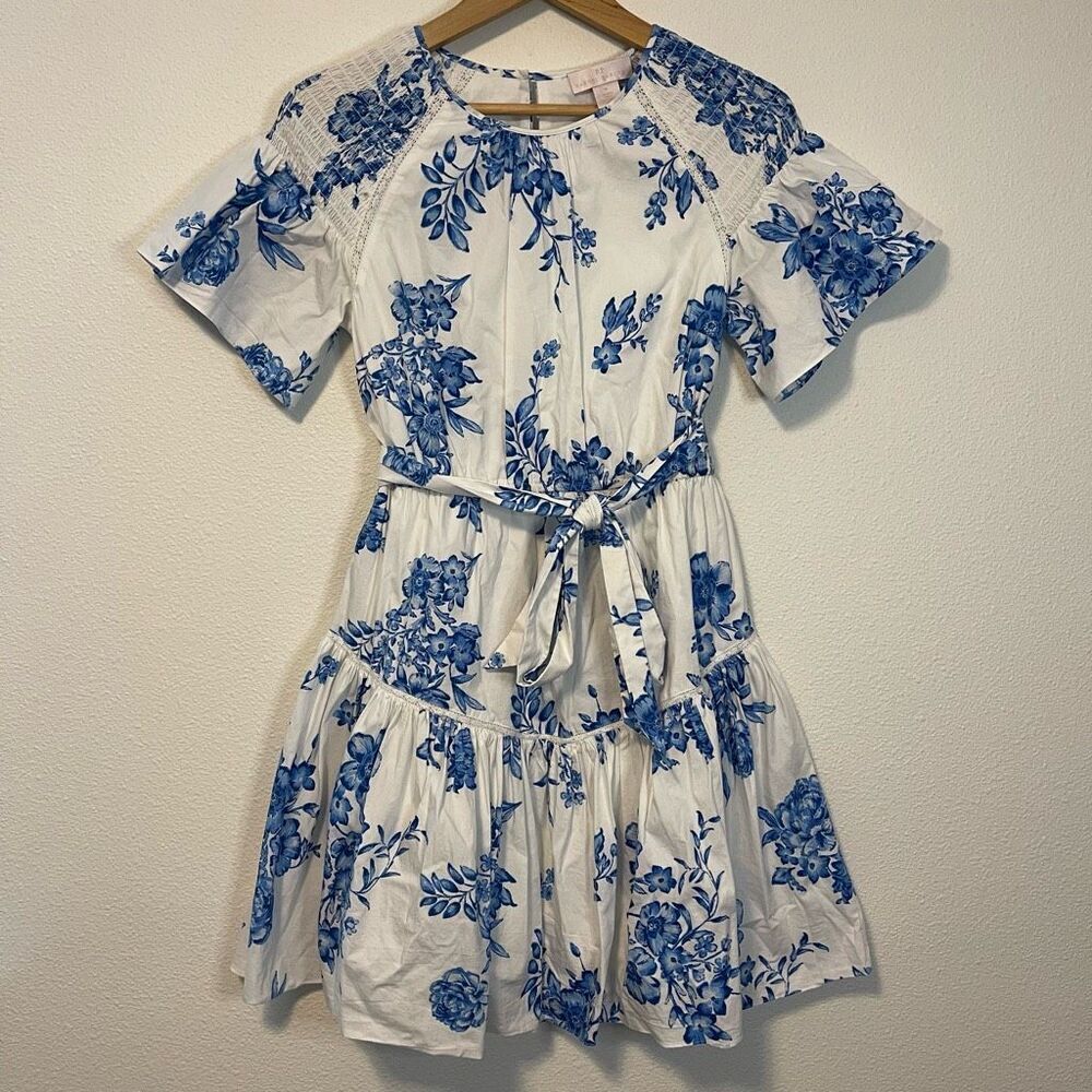 Rachel Parcell Ruffle Front Tie Cotton Floral Print Dress Size Medium